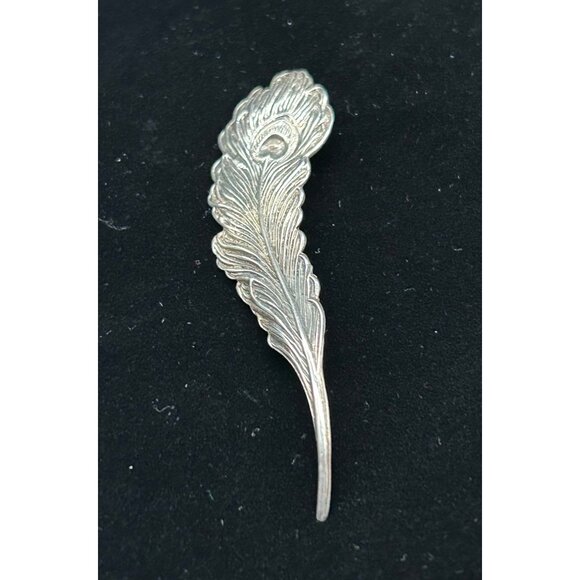 925 Sterling Silver Feather Brooch Pin peacock 3" - Picture 7 of 7